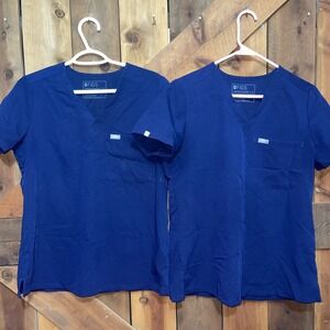 FIGS Slim Catarina One-Pocket Scrub Top Women's Small Navy Blue set of 2